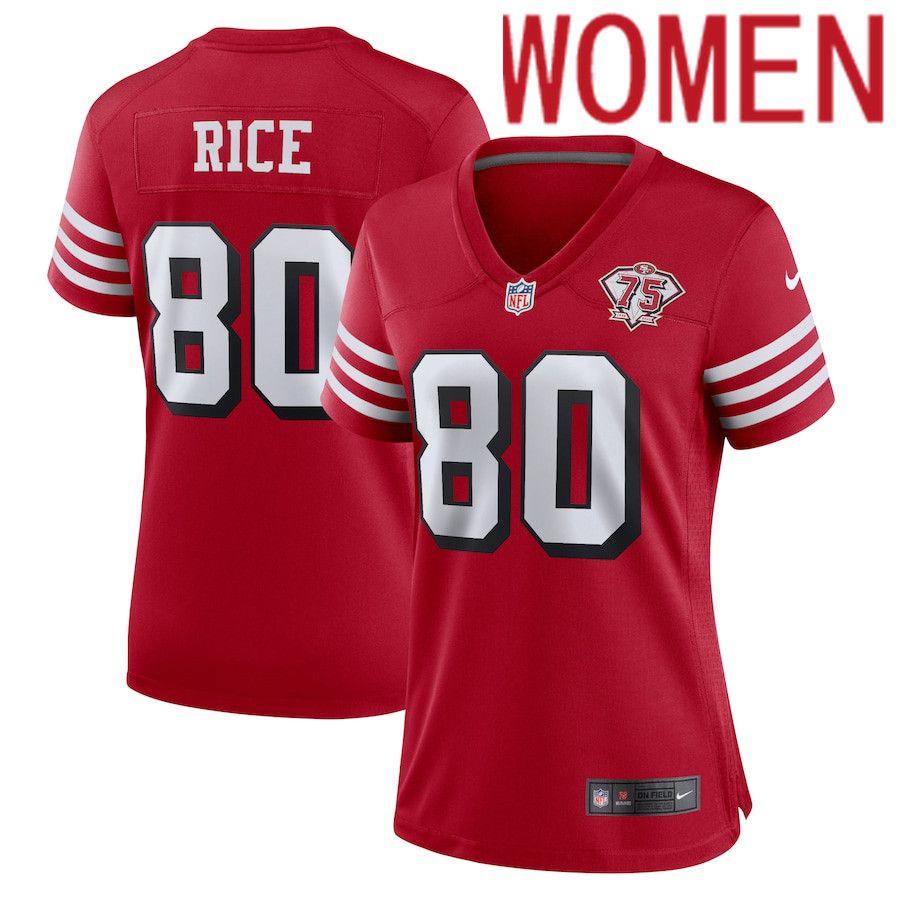 Women San Francisco 49ers 80 Jerry Rice Nike Scarlet 75th Anniversary Alternate Retired Player Game NFL Jersey